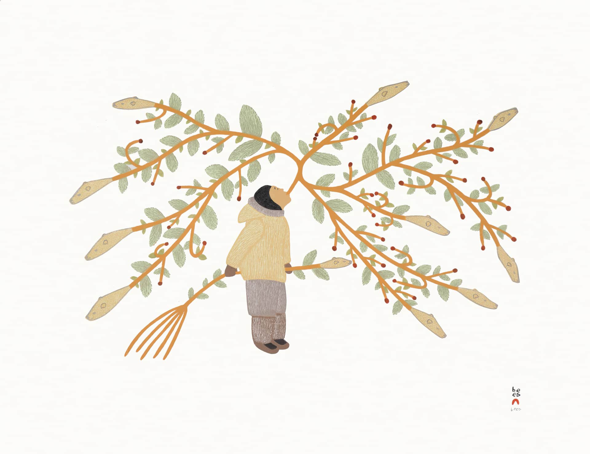 Qavavau Manumie, Arniniq Inuusiq (Breath of Life), 24½×31in Stonecut and Stencil on Kizuki Kozo white paper